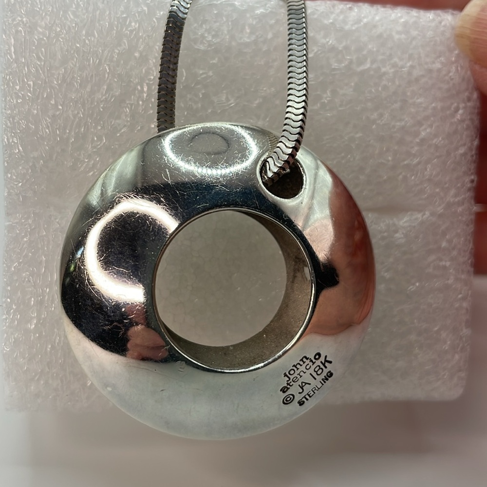 John Atencio Necklace Sterling Silver & 18K Gold Circle Pendant Necklace - Picture 3 of 11